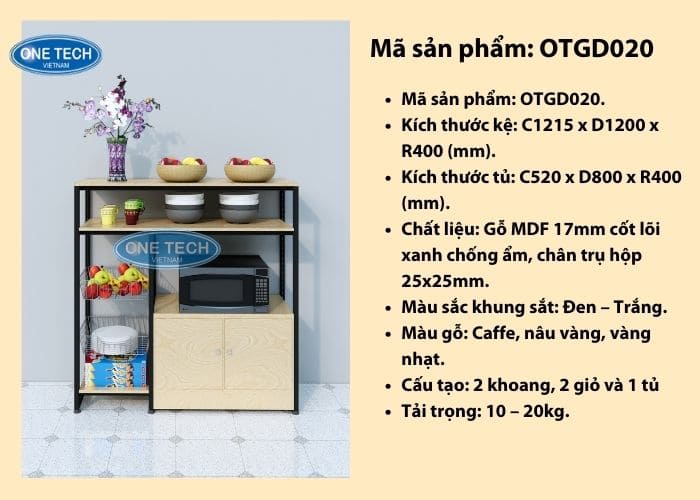 Kệ 2 khoang kèm tủ và giỏ mì 