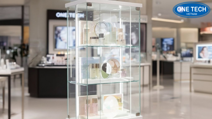 Tủ kính trưng bày mỹ phẩm OneTech Tủ kính trưng bày mỹ phẩm sang trọng cho showroom