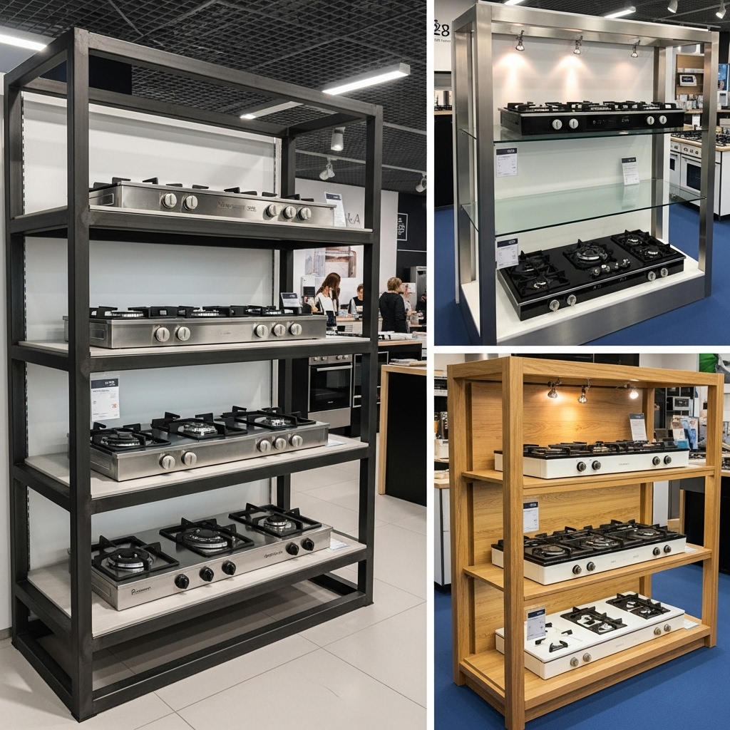 Cấu tạo và vật liệu chính của kệ trưng bày bếp gas Cấu tạo và vật liệu chính của kệ trưng bày bếp gas