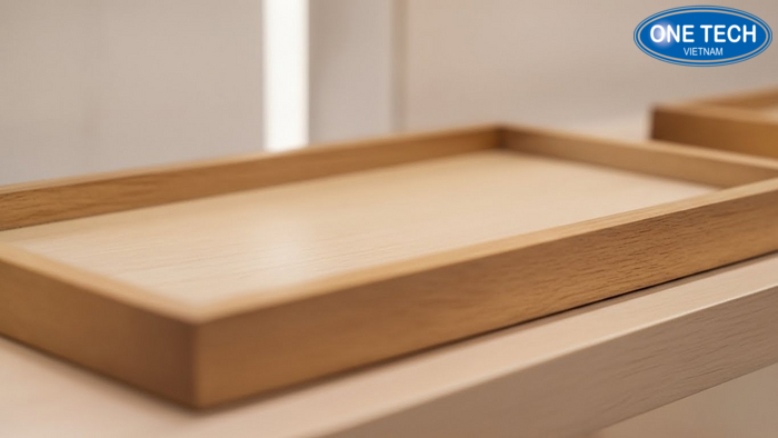 Chi tiết mâm kệ gỗ trưng bày túi xách Chi tiết mâm kệ gỗ bề mặt mịn giúp hạn chế trầy túi da