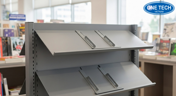 Chi tiết mâm kệ, vách chặn và góc nghiêng trưng bày tạp chí