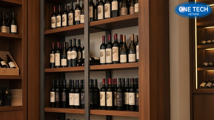 Kệ đứng phối gỗ trưng bày rượu Kệ đứng phối gỗ tạo điểm nhấn thẩm mỹ cho khu trưng bày rượu