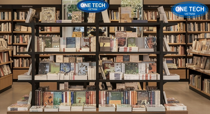 Kệ trưng bày sách mới có đèn LED chiếu điểm làm nổi bật bìa sách