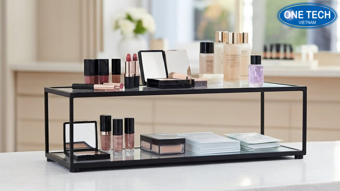 Kệ mini để bàn trưng bày mỹ phẩm Kệ mini để bàn trưng bày son và mask gọn đẹp