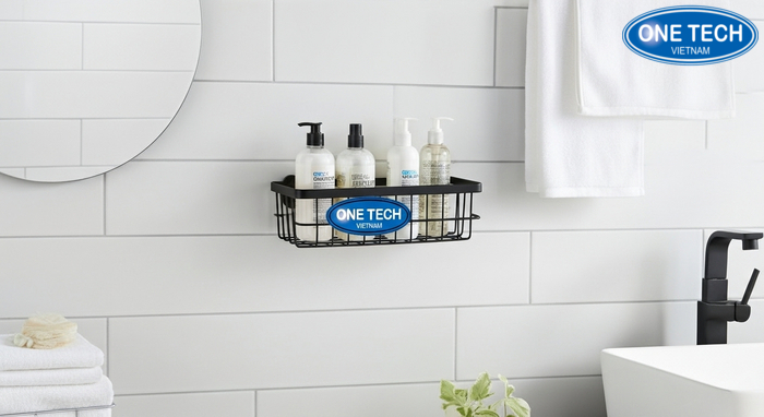 Kệ treo dầu gội dây trong phòng tắm giúp không gian sạch sẽ và gọn gàng