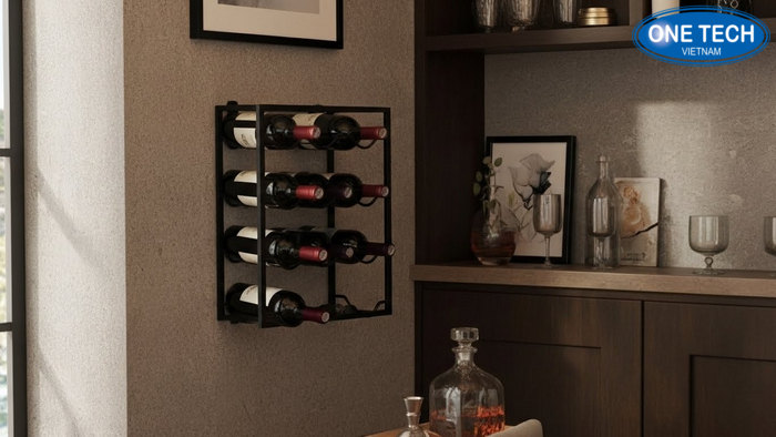 Kệ treo tường 2 hàng kệ rượu mini cho gia đình Kệ trưng bày rượu treo tường 2 hàng cho góc bar gia đình