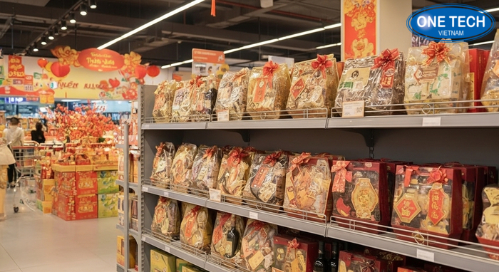 Kệ V cài tải trọng lớn trưng bày giỏ quà Tết nặng