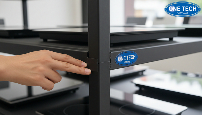 Kiểm tra kệ bếp từ trước khi nhận Kiểm tra khung kệ, bề mặt, mối ghép và độ vững trước khi nhận hàng