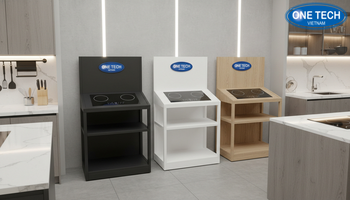 Xu hướng màu kệ bếp từ Các tông màu kệ bếp từ phổ biến: đen, trắng, vân gỗ