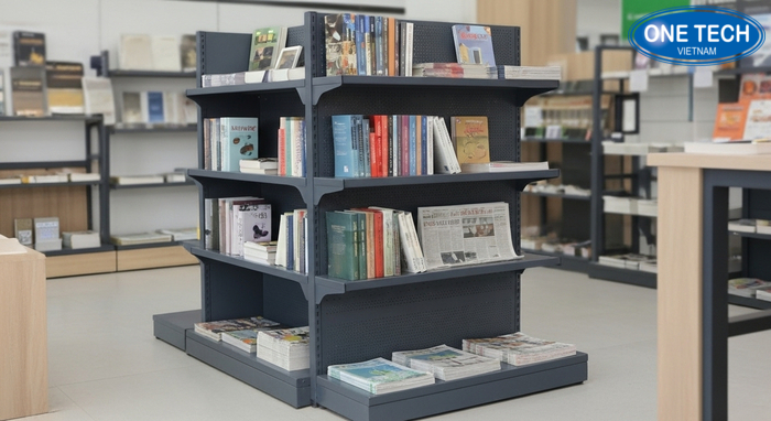Hình ảnh khu trưng bày kệ sách báo và các mẫu kệ tại OneTech Bắc Ninh