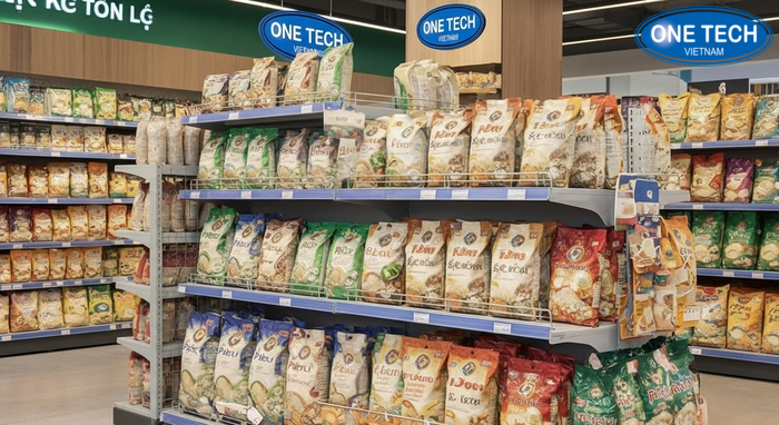 Các mẫu kệ trưng bày gạo bán chạy theo mô hình cửa hàng So sánh 4 mẫu kệ trưng bày gạo gồm lưng lưới tôn lỗ, kệ bậc thang, kệ vuông đảo giữa, kệ module