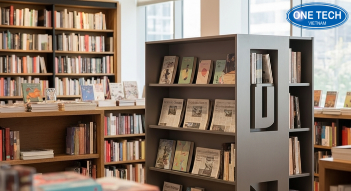 So sánh kệ trưng bày sách báo gỗ công nghiệp và kệ inox sơn tĩnh điện
