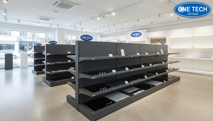 Lợi ích kệ trưng bày bếp từ So sánh không gian trưng bày trước và sau khi dùng kệ bếp từ