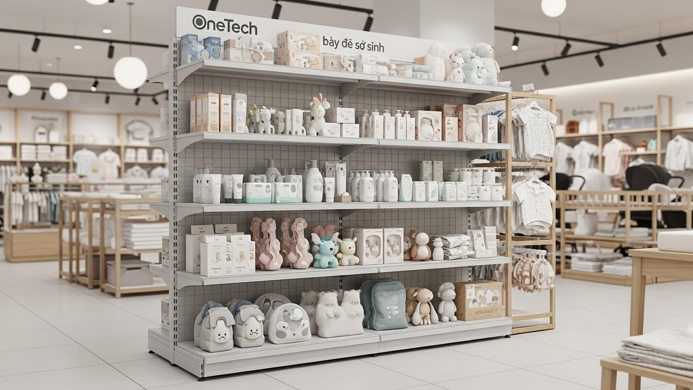 Bố trí kệ trưng bày quần áo sơ sinh khoa học Cách sắp xếp quần áo trẻ em trên kệ gỗ khung sắt gọn gàng