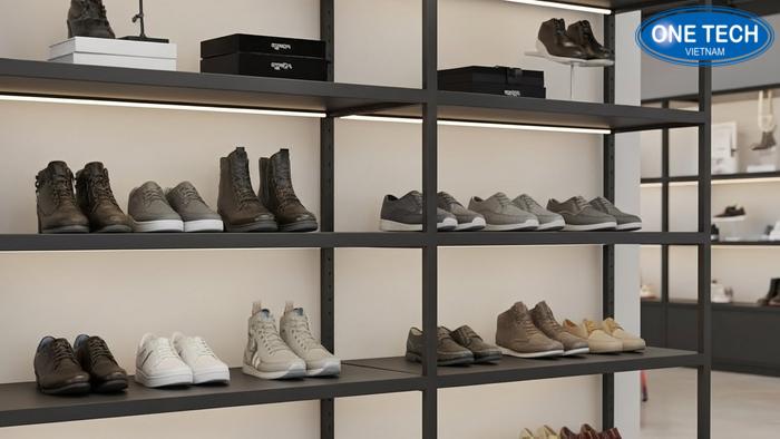 Xu hướng kệ giày dép tích hợp đèn LED năm 2026 Kệ trưng bày giày dép tích hợp đèn LED hiện đại xu hướng 2026