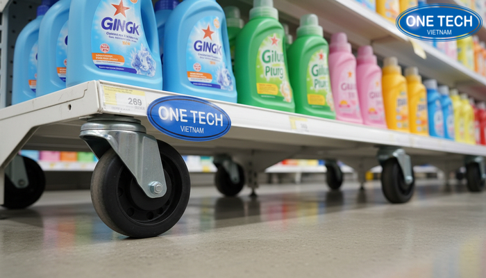 Bánh xe chịu lực cho kệ trưng bày Bánh xe chịu lực có khóa, hỗ trợ di chuyển kệ trưng bày nước giặt an toàn