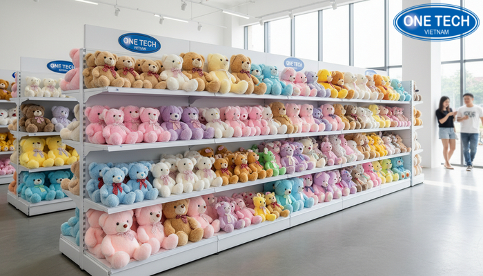 Đội ngũ tư vấn OneTech hỗ trợ chọn kệ trưng bày gấu bông theo mặt bằng