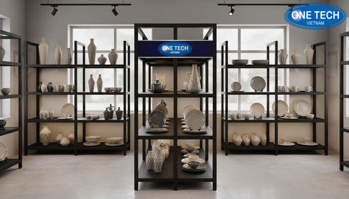 Dự án kệ trưng bày gốm sứ tại Bắc Ninh Hình ảnh dự án kệ trưng bày gốm sứ triển khai thực tế tại Bắc Ninh
