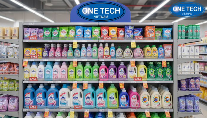 Kệ đầu dãy nước giặt Kệ đầu dãy trưng bày nước giặt cho chương trình khuyến mãi