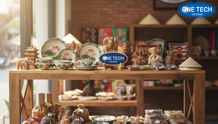 Kệ gỗ trưng bày đồ lưu niệm mộc mạc Kệ gỗ mộc mạc trưng bày đồ lưu niệm phong cách truyền thống