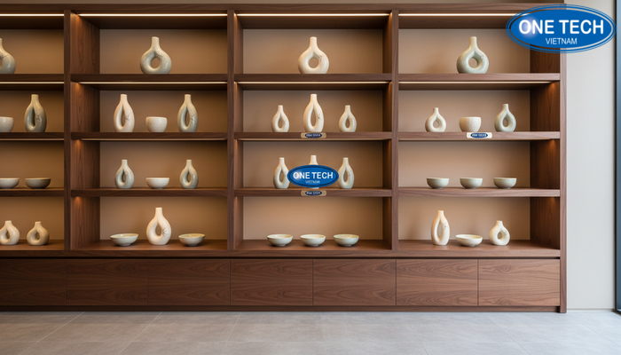 Kệ gỗ trưng bày đồ gốm sứ Kệ gỗ trưng bày đồ gốm sứ phong cách sang trọng