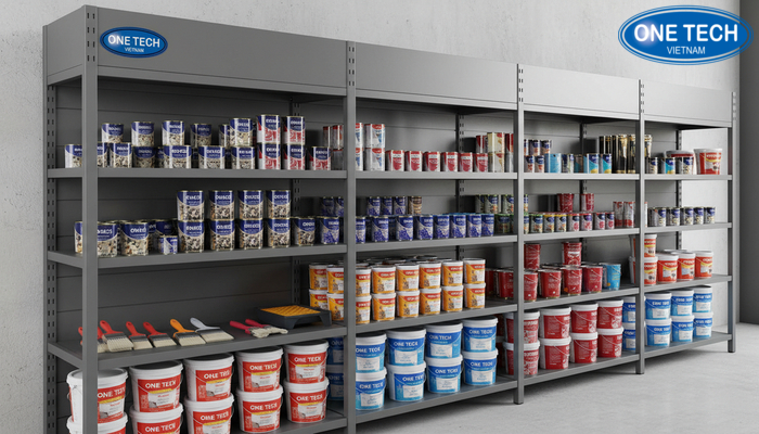 Kệ lưng tôn liền trưng bày sơn nước, có thể dán decal nhận diện