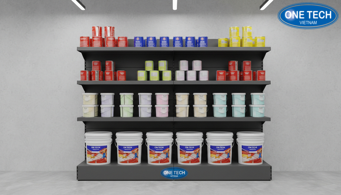 Kệ thép sơn tĩnh điện bền bỉ 3 tầng trưng bày thùng sơn