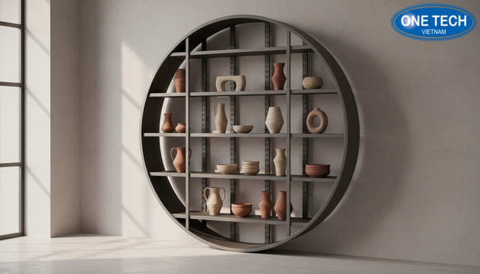 Kệ trưng bày gốm sứ hình trăng khuyết Kệ trưng bày gốm sứ hình trăng khuyết độc đáo