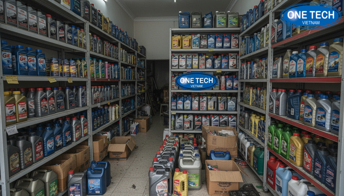 Khong gian cua hang dau nhot de hang roi, kho tim san pham