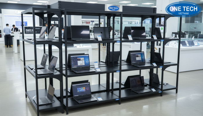 Kệ trưng bày laptop module linh hoạt Kệ trưng bày laptop thiết kế module linh hoạt thay đổi cấu trúc