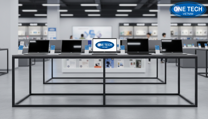 Kệ trưng bày laptop thực tế Hình ảnh kệ trưng bày laptop thực tế tại cửa hàng khách hàng