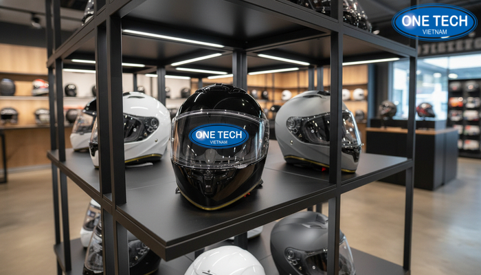 Kệ để mũ bảo hiểm tích hợp đèn LED giúp sản phẩm nổi bật