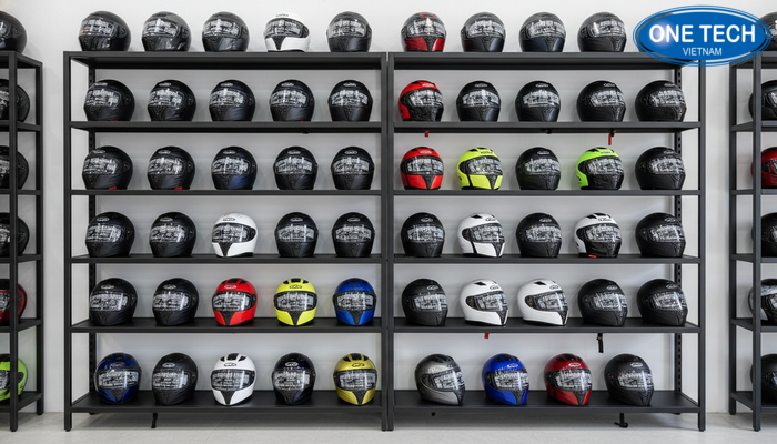 Mẫu kệ sắt sơn tĩnh điện áp tường trưng bày mũ bảo hiểm