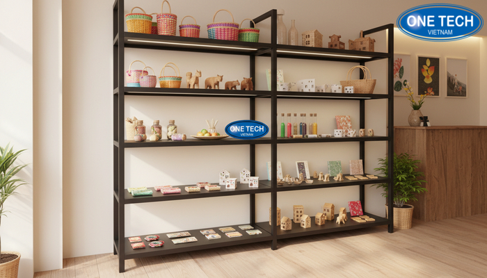 Kệ trưng bày đồng bộ concept cửa hàng quà lưu niệm Mẫu kệ đồng bộ concept thiết kế cửa hàng quà lưu niệm hút khách