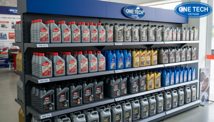 Mau ke trung bay dau nhot OneTech do hoan thien cao