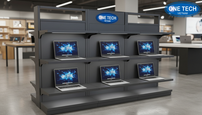 Mẫu kệ trưng bày laptop tối giản Mẫu kệ trưng bày laptop tối giản tập trung bảo vệ sản phẩm