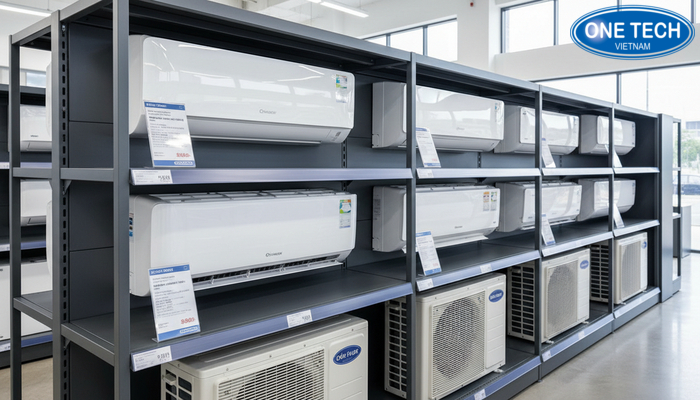 Thẻ thông tin khi trưng bày điều hoà Máy lạnh trưng bày trên kệ kèm thẻ thông tin rõ ràng