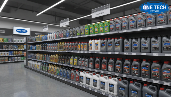 Mo hinh cua hang dau nhot sap xep khoa hoc bang ke trung bay