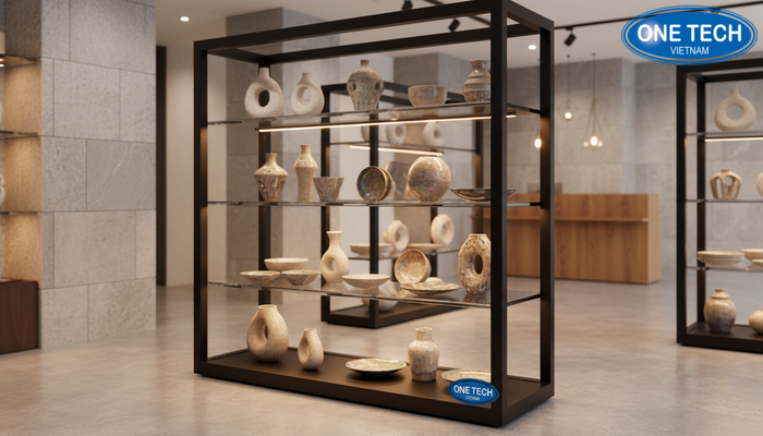 Ánh sáng cho kệ kính trưng bày gốm sứ Gợi ý phối ánh sáng cho kệ kính trưng bày gốm sứ