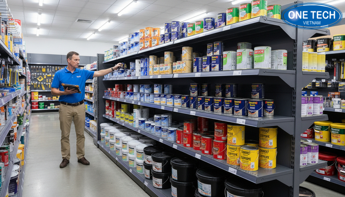 Minh họa quy trình chọn mua kệ trưng bày sơn nước từ đo đạc đến lắp đặt