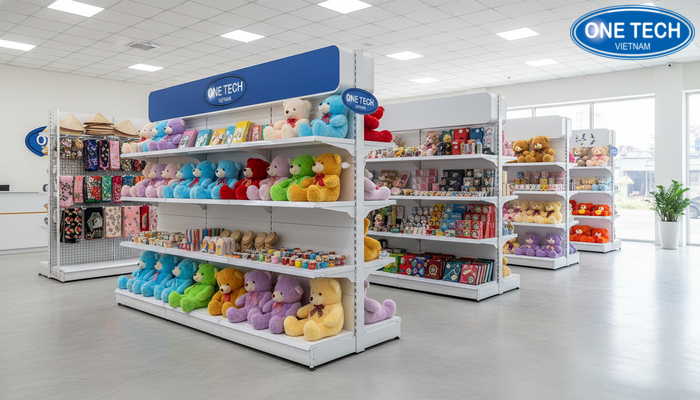 Showroom trưng bày mẫu kệ đa năng và kệ trưng bày quà lưu niệm tại Bắc Ninh