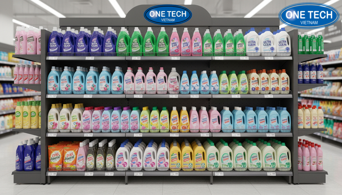 Trưng bày đồng bộ khu giặt tẩy Trưng bày đồng bộ nước giặt, nước xả và đồ giặt đa năng theo cụm giải pháp