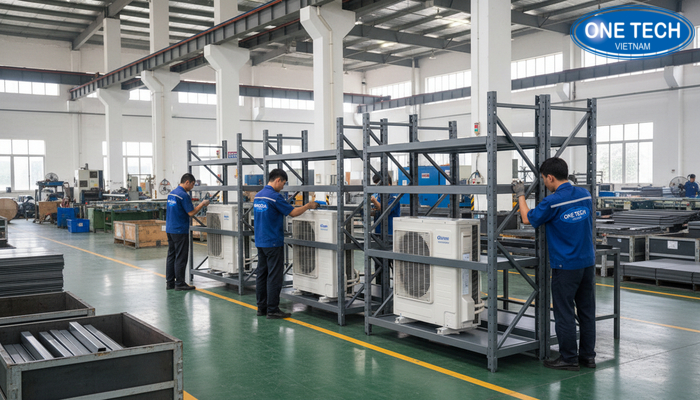 Xưởng sản xuất kệ OneTech Xưởng sản xuất kệ trưng bày điều hoà OneTech