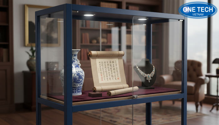 Bảo quản đồ cổ trên kệ trưng bày Bảo quản đồ cổ trong tủ kính giúp giảm bụi và hạn chế va chạm
