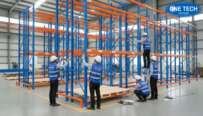 Hình ảnh nghiệm thu kệ double deep sau khi lắp đặt tại kho Bắc Ninh