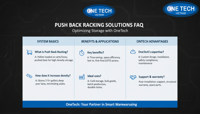 Infographic tổng hợp câu hỏi thường gặp về kệ Push Back