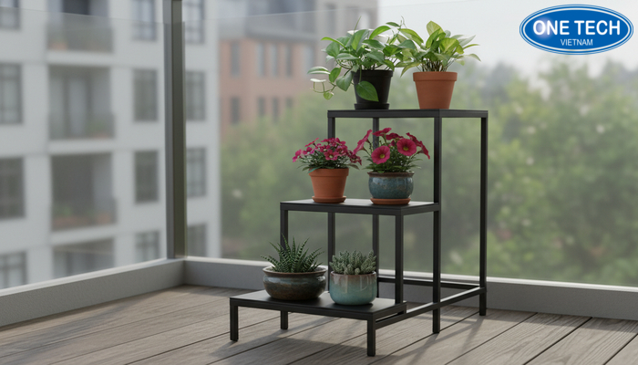 Kệ bậc thang đặt cây cảnh cho ban công nhỏ gọn