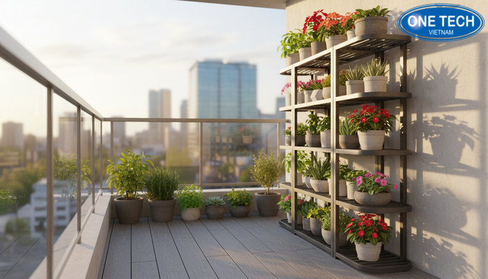 Kệ trưng bày cây cảnh cho ban công chung cư tiết kiệm diện tích