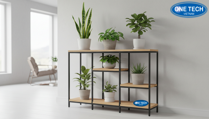 Mẫu kệ để cây cảnh hiện đại kết hợp gỗ và sắt