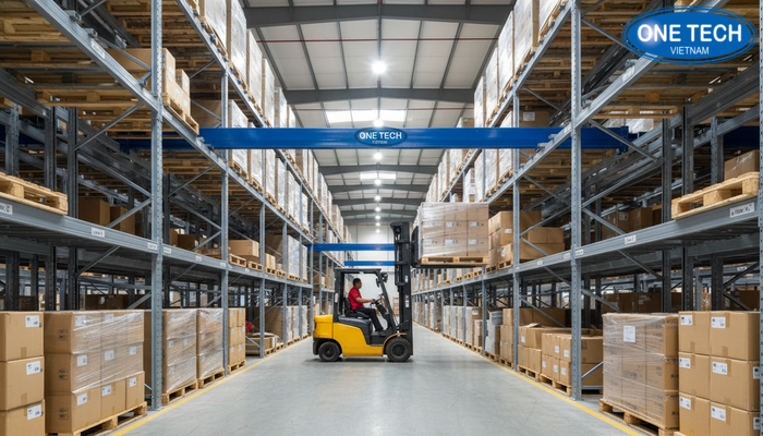 Cấu tạo cơ bản của kệ double deep gồm khung, beam và vị trí 2 pallet theo chiều sâu